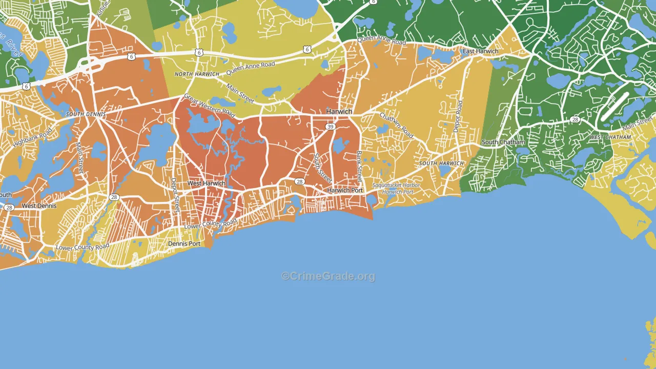 Harwich Port, MA Map of Vehicle Theft Rates