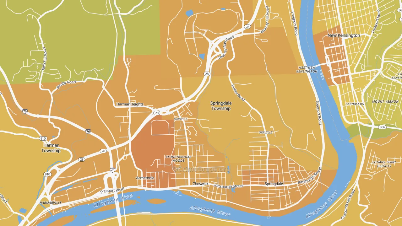 Harwick, PA Map of Vehicle Theft Rates