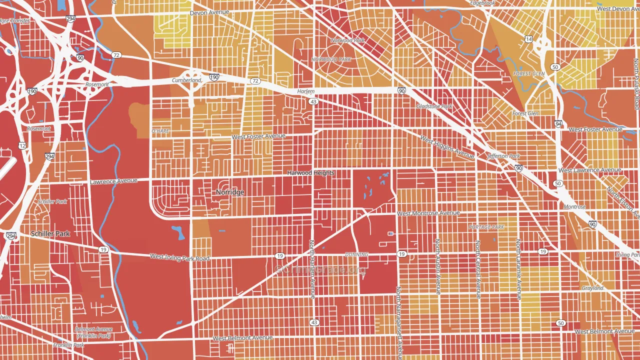 Harwood Heights, IL Map of Vehicle Theft Rates