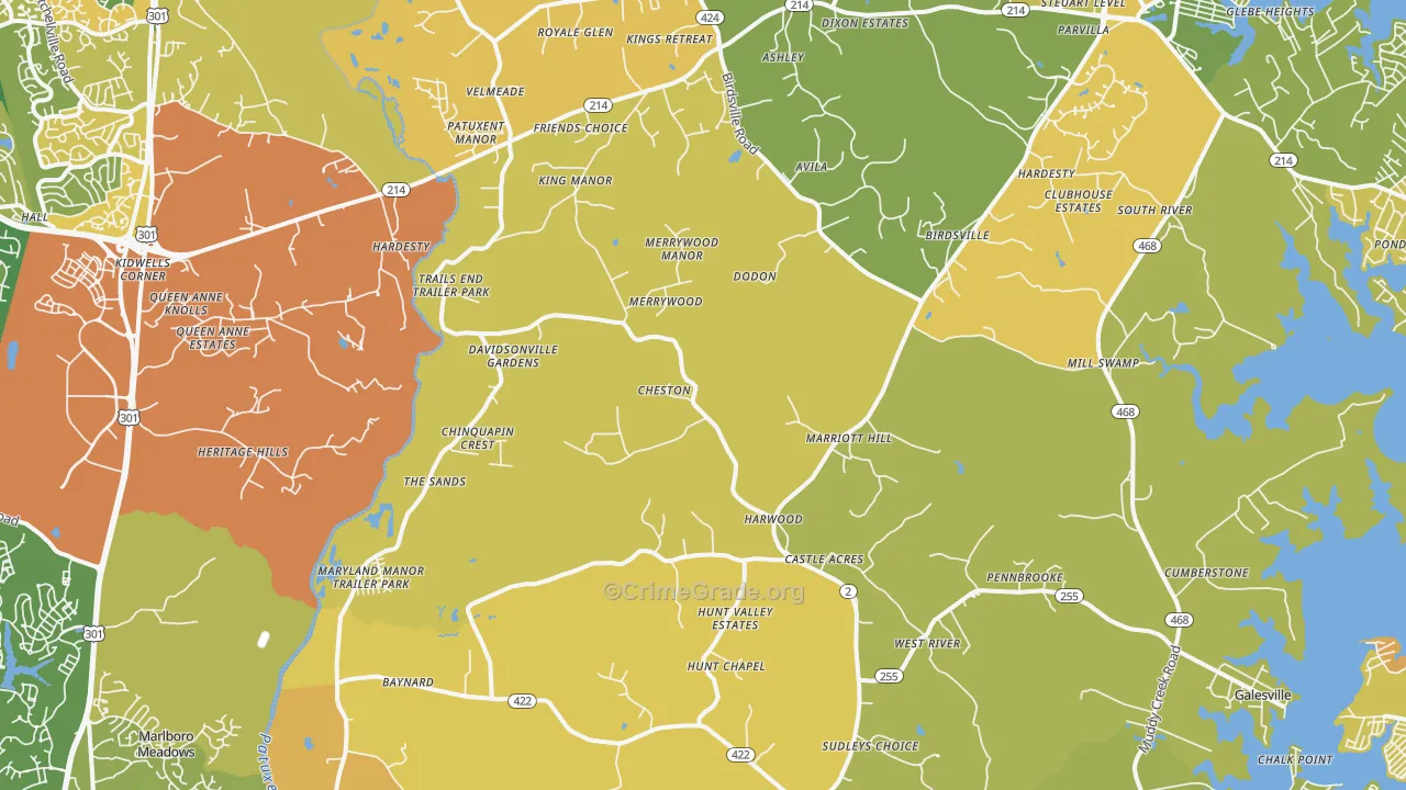 Harwood, MD Map of Vehicle Theft Rates