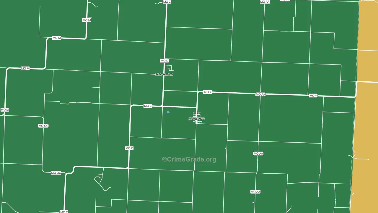 Harwood, MO Map of Vehicle Theft Rates