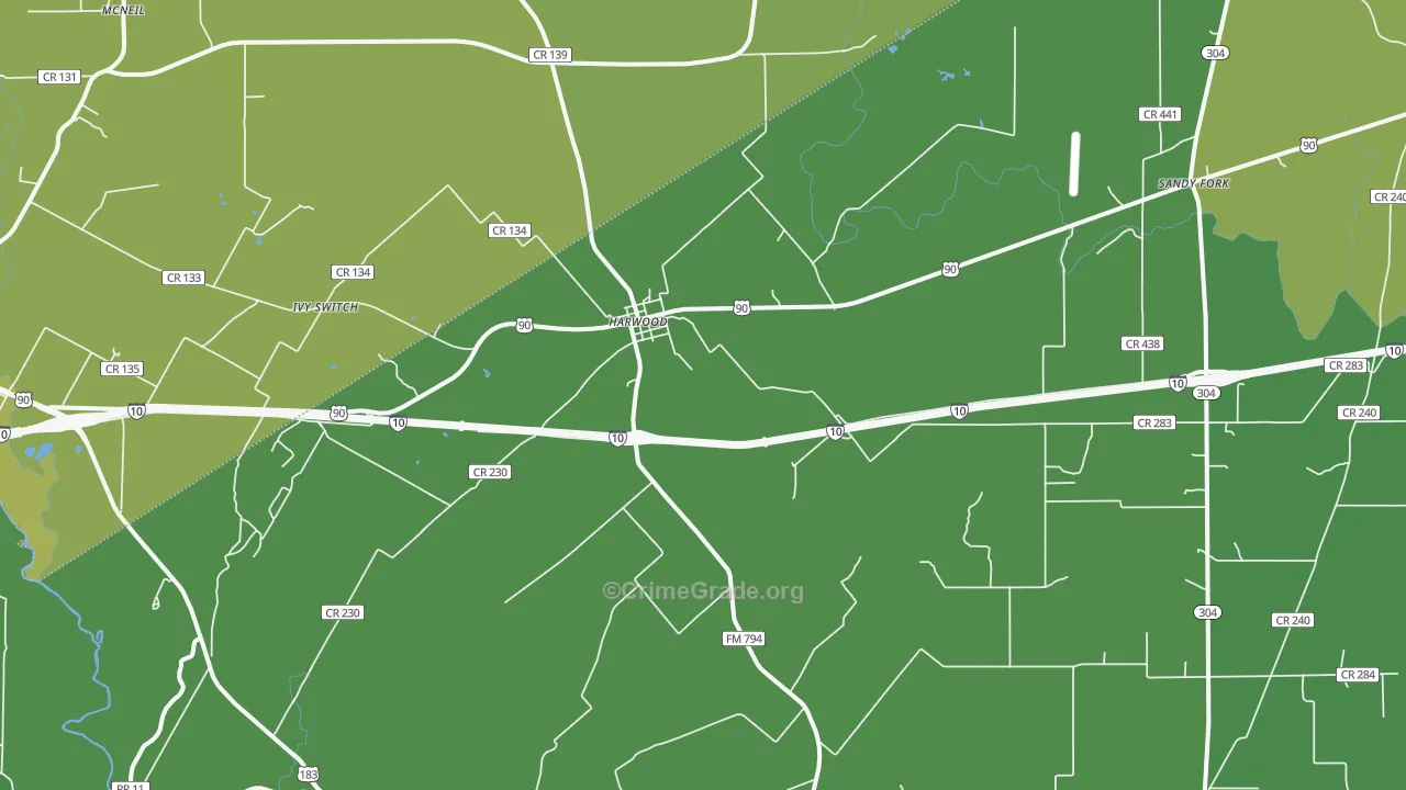 Harwood, TX Map of Vehicle Theft Rates