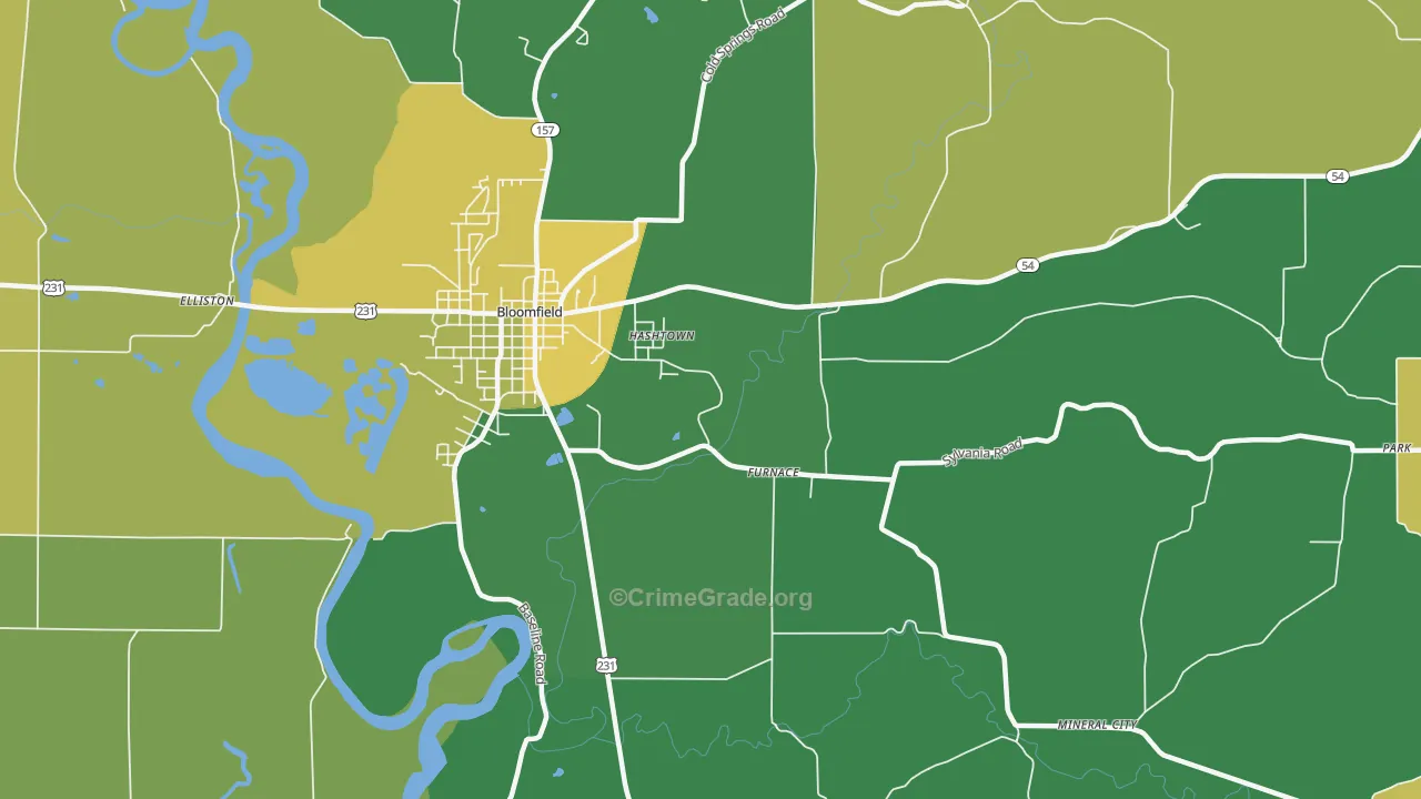Hashtown, IN Map of Vehicle Theft Rates