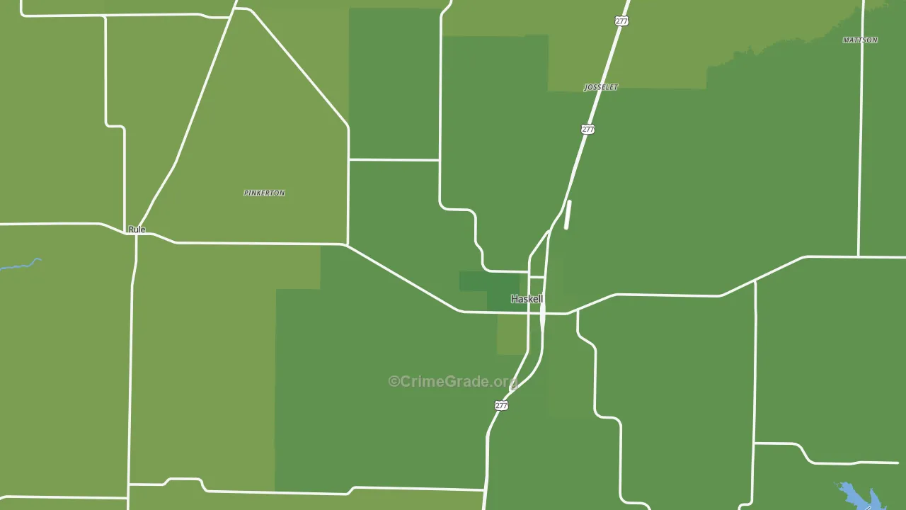 Haskell County, TX Map of Vehicle Theft Rates