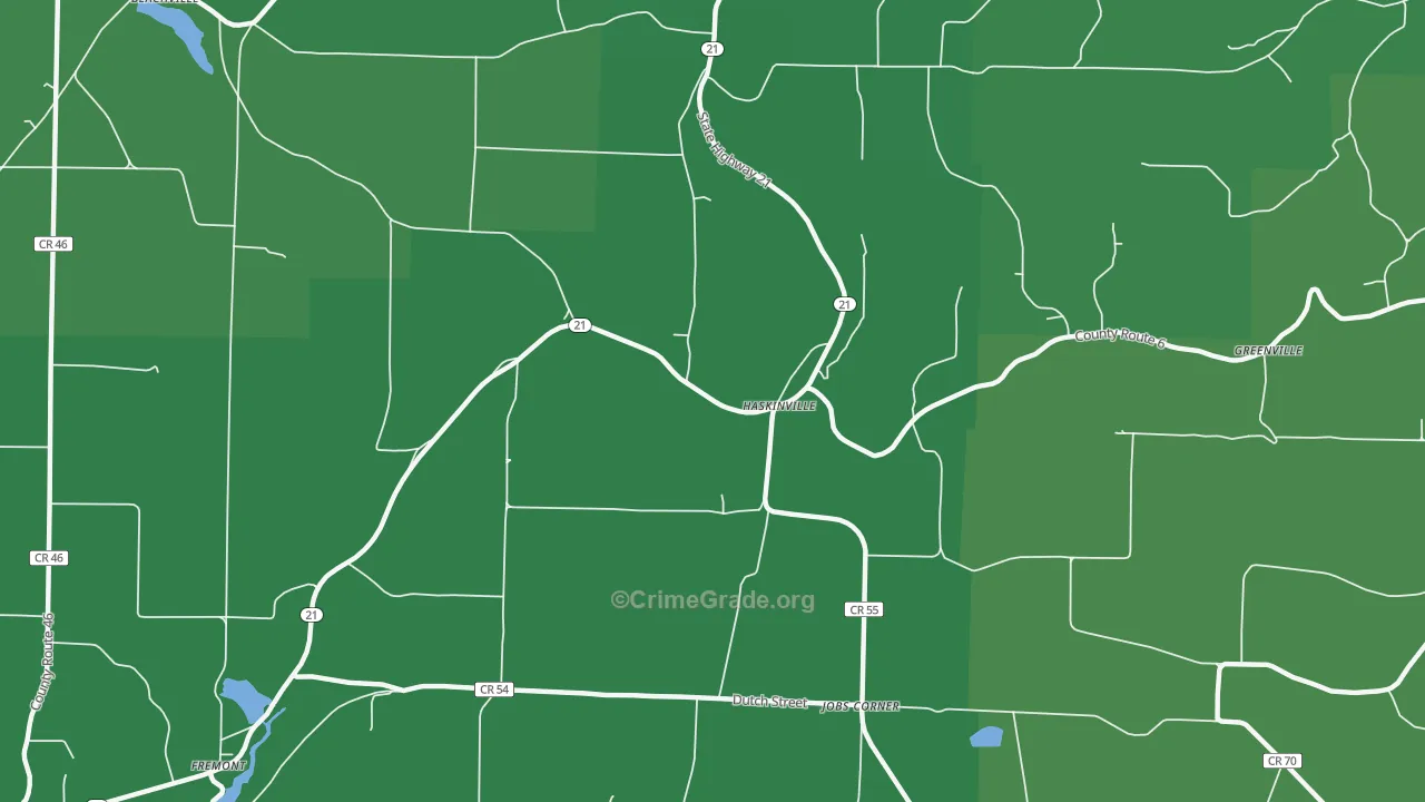 Haskinville, NY Map of Vehicle Theft Rates