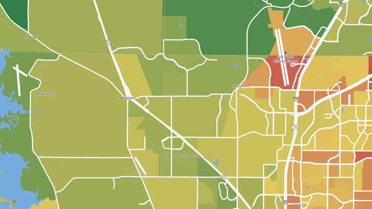 Haslet, TX Map of Vehicle Theft Rates