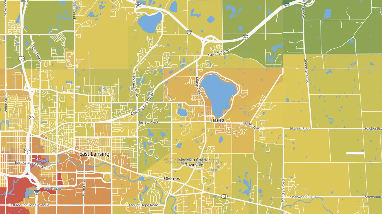Haslett, MI Map of Vehicle Theft Rates
