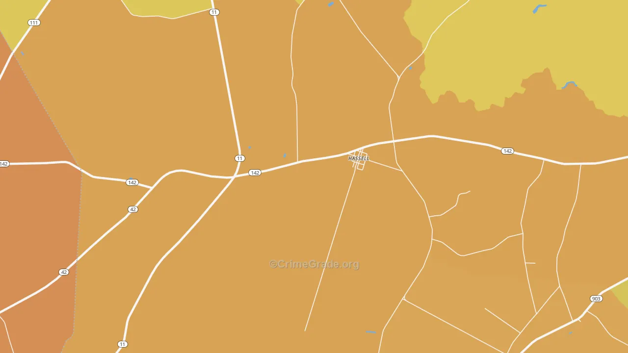 Hassell, NC Map of Vehicle Theft Rates