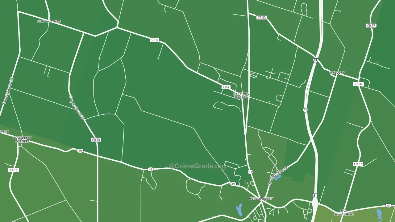 Hastings Center, NY Map of Vehicle Theft Rates