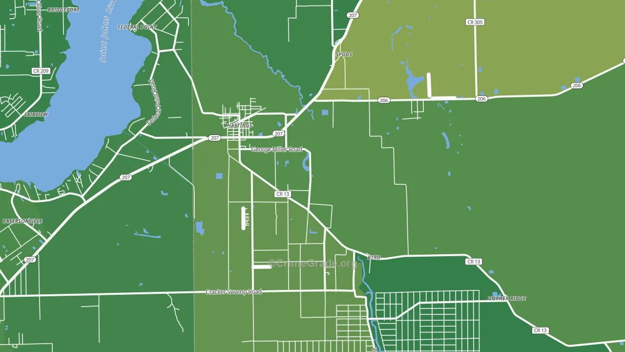 Hastings, FL Map of Vehicle Theft Rates