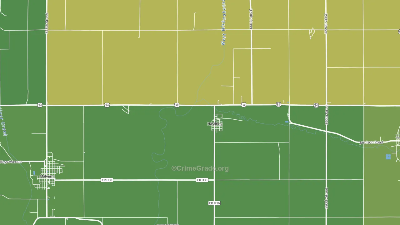 Hastings, IA Map of Vehicle Theft Rates