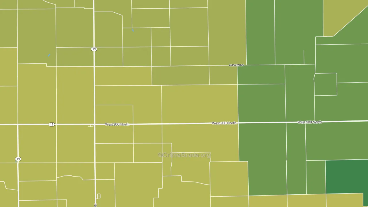 Hastings, IN Map of Vehicle Theft Rates