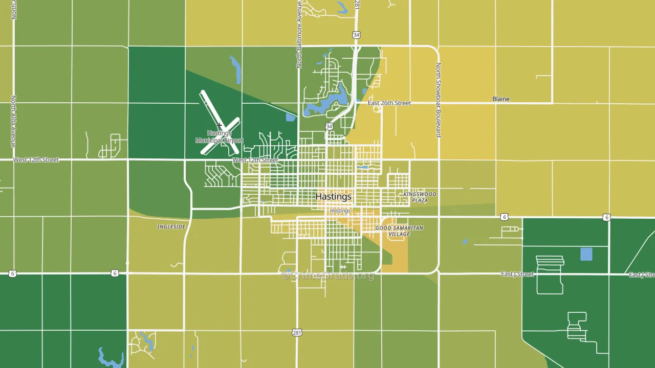 Hastings, NE Map of Vehicle Theft Rates
