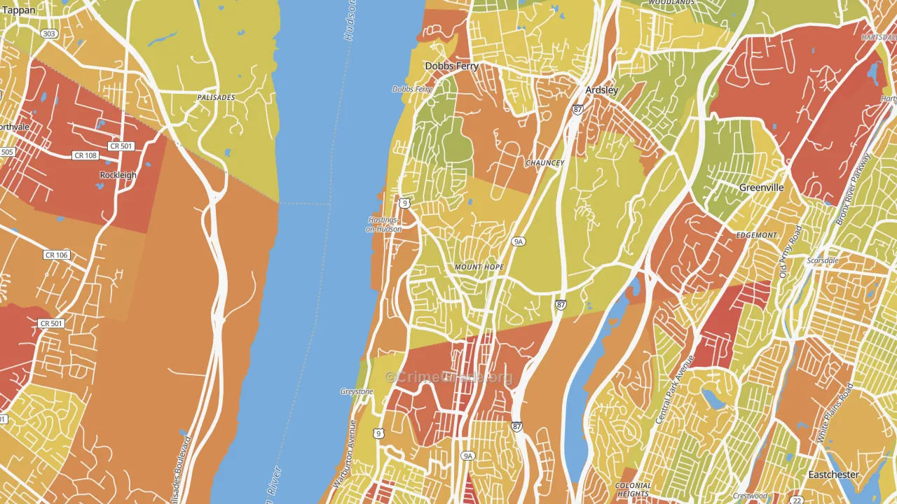 Hastings-on-Hudson, NY Map of Vehicle Theft Rates