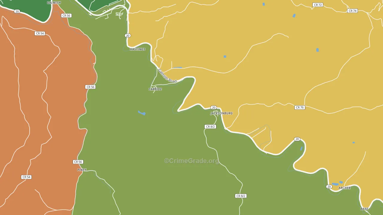Hastings, WV Map of Vehicle Theft Rates