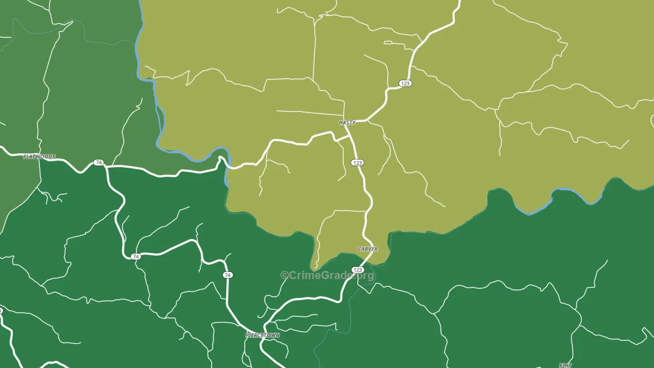 Hasty, AR Map of Vehicle Theft Rates