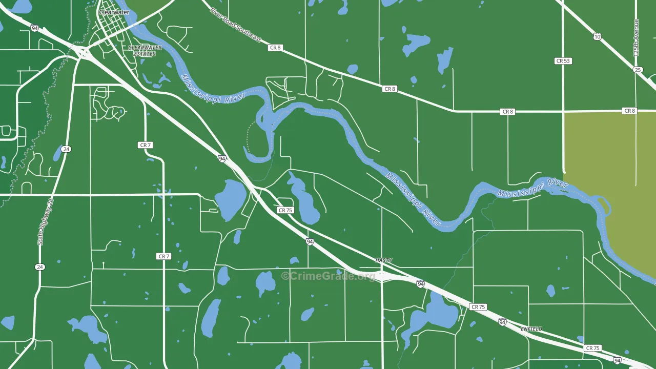 Hasty, MN Map of Vehicle Theft Rates