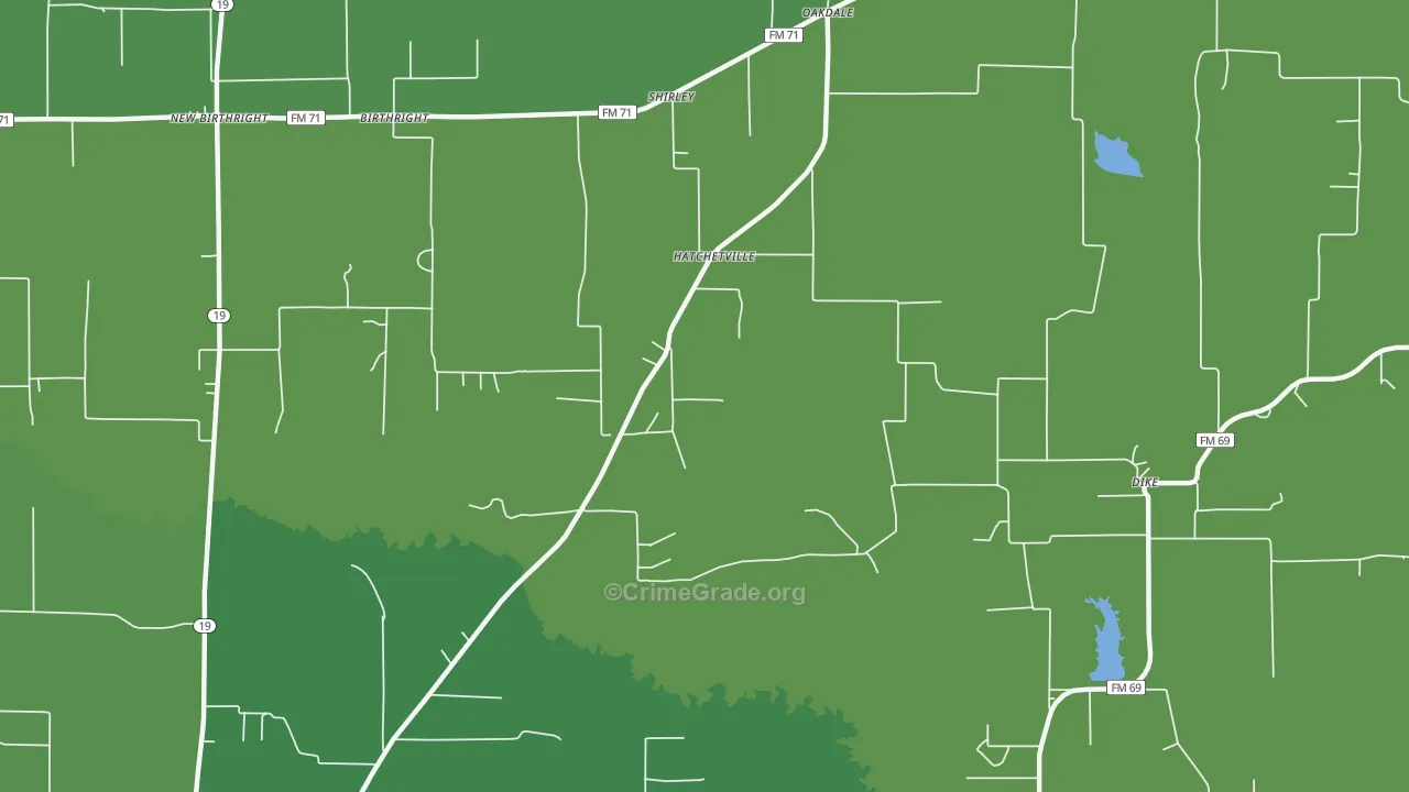 Hatchetville, TX Map of Vehicle Theft Rates