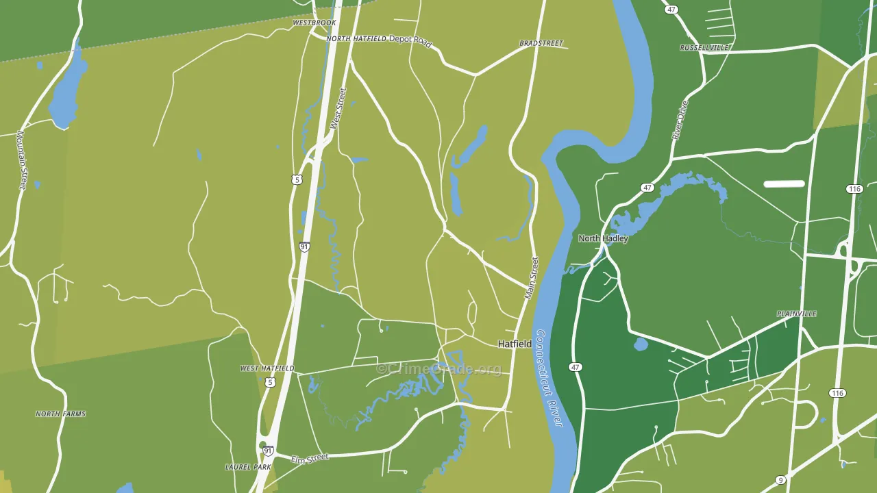 Hatfield, MA Map of Vehicle Theft Rates