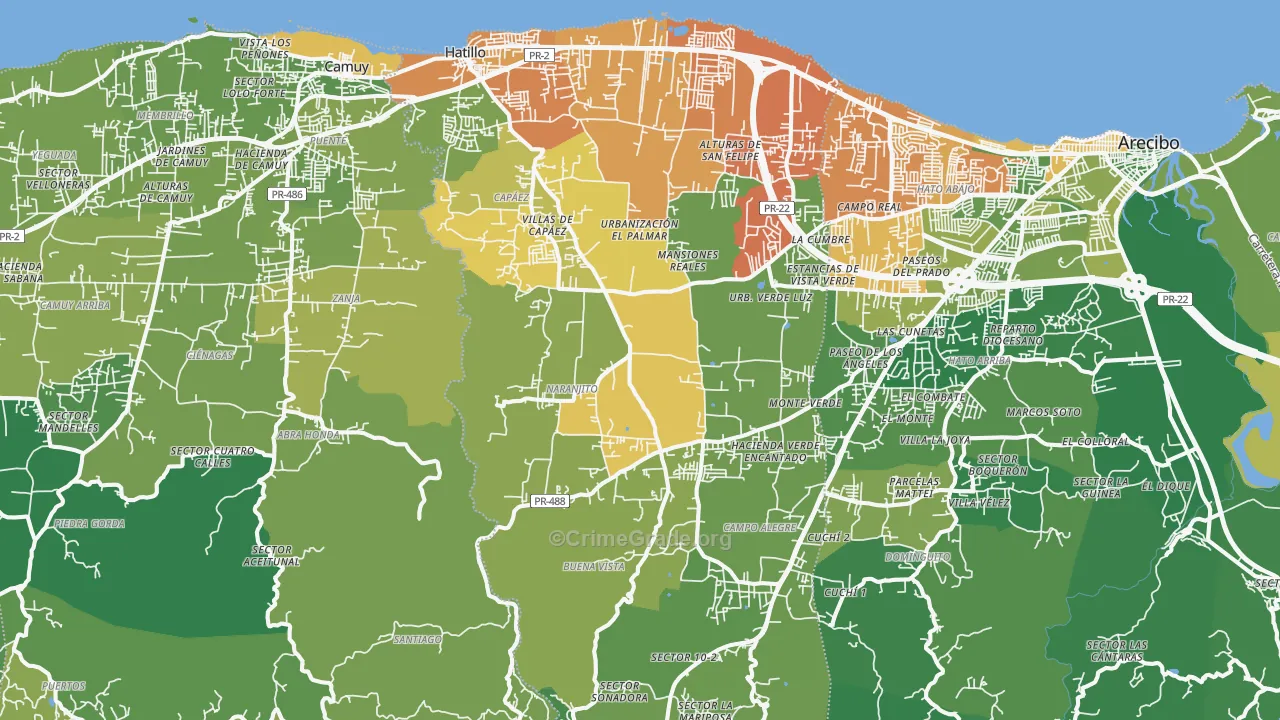 Hatillo Municipio, PR Map of Vehicle Theft Rates