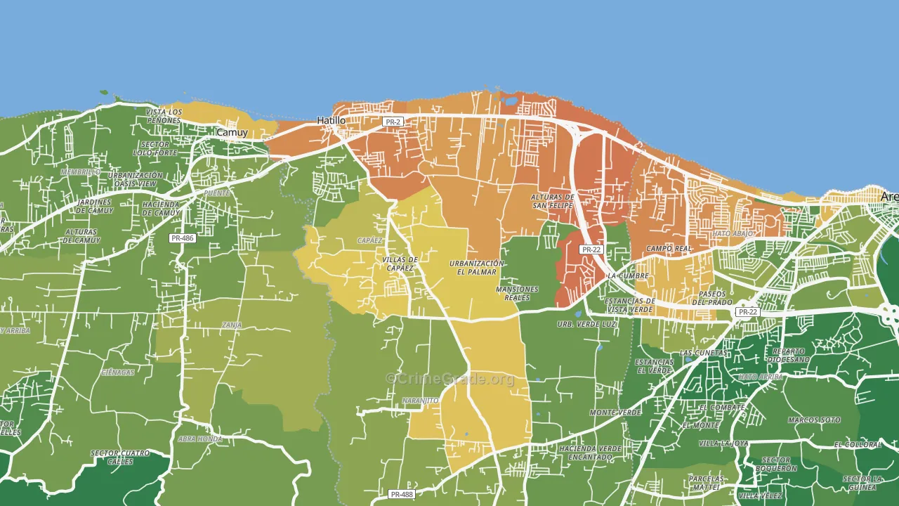 Hatillo, PR Map of Vehicle Theft Rates