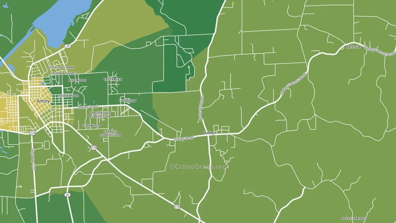 Hatley, MS Map of Vehicle Theft Rates