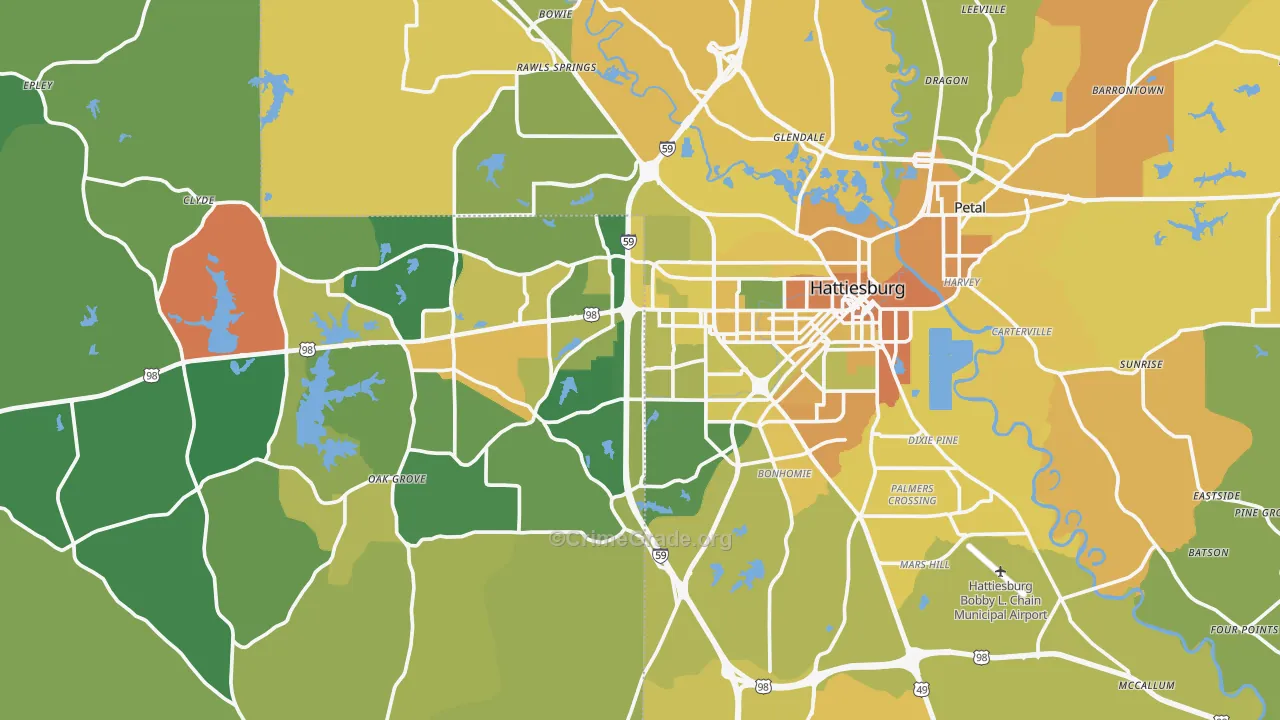 Hattiesburg, MS Map of Vehicle Theft Rates
