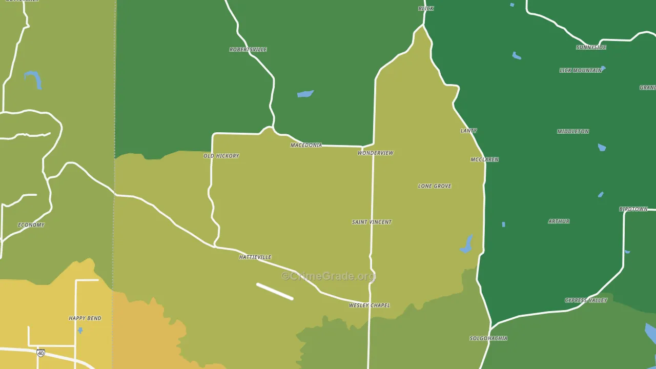 Hattieville, AR Map of Vehicle Theft Rates