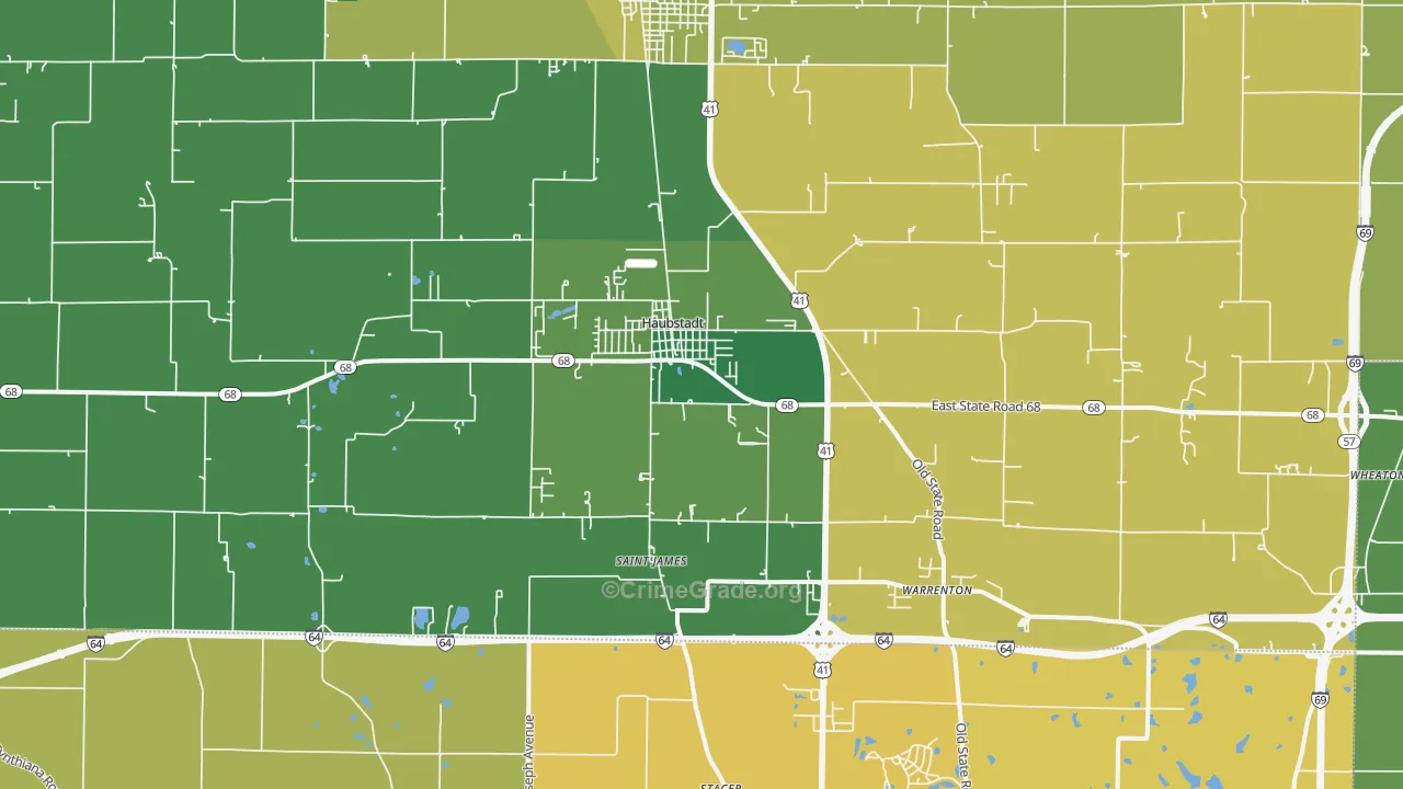 Haubstadt, IN Map of Vehicle Theft Rates