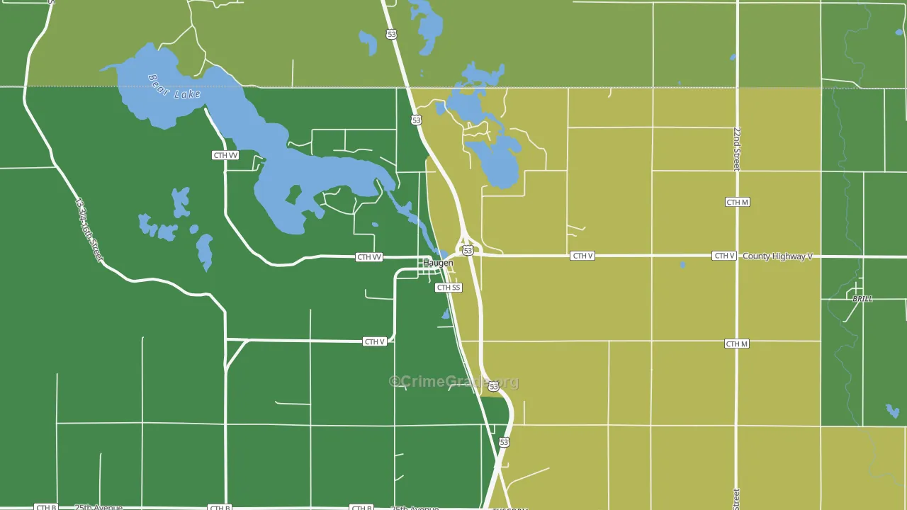 Haugen, WI Map of Vehicle Theft Rates
