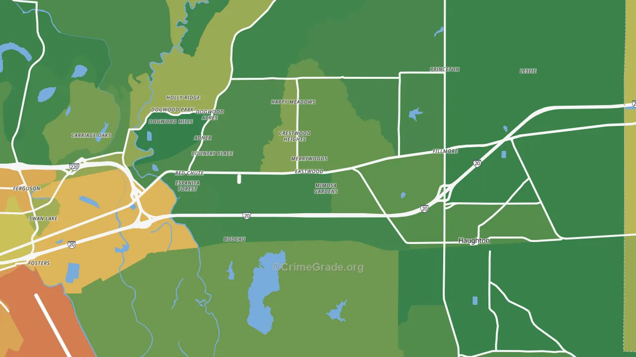 Haughton, LA Map of Vehicle Theft Rates