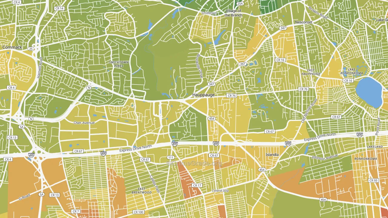 Hauppauge, NY Map of Vehicle Theft Rates