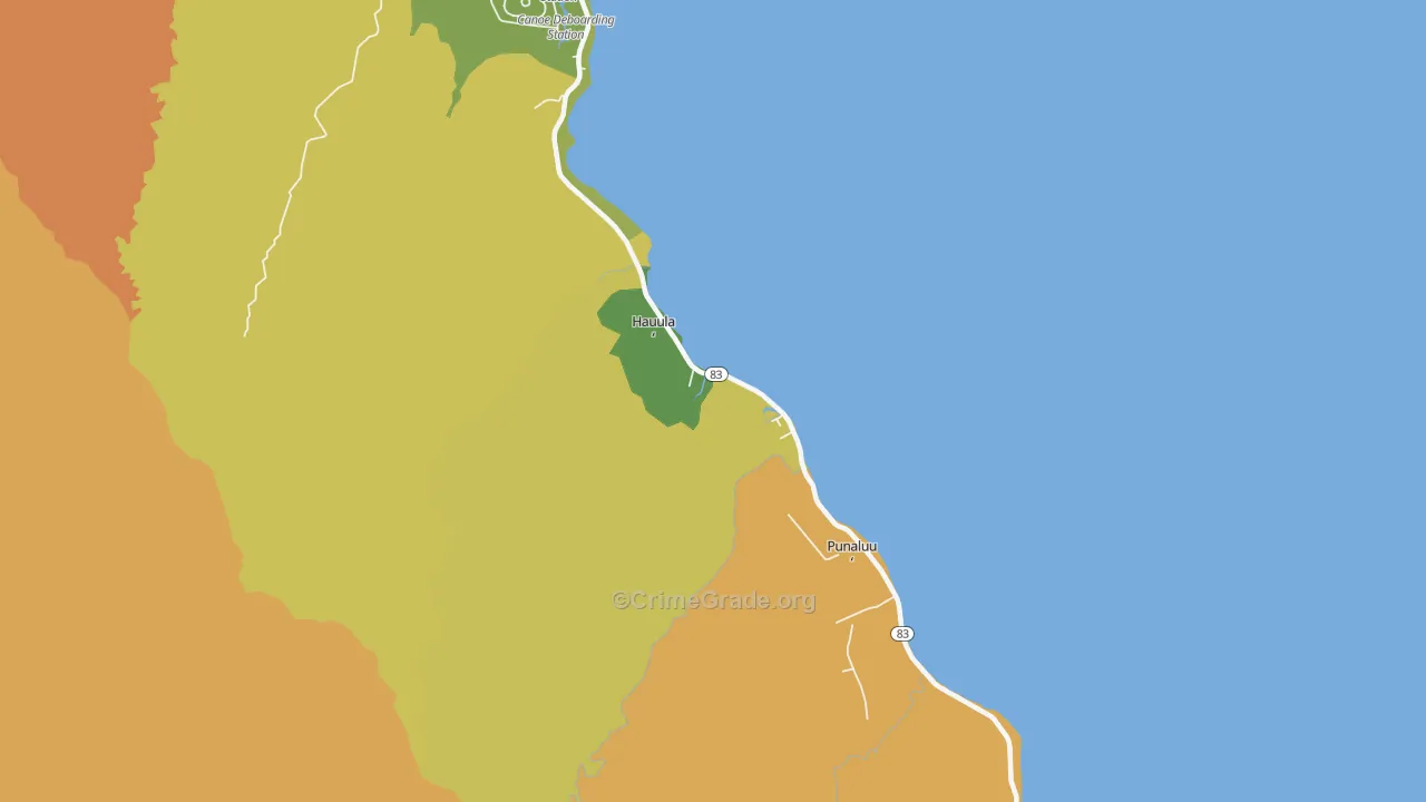 Hauula, HI Map of Vehicle Theft Rates