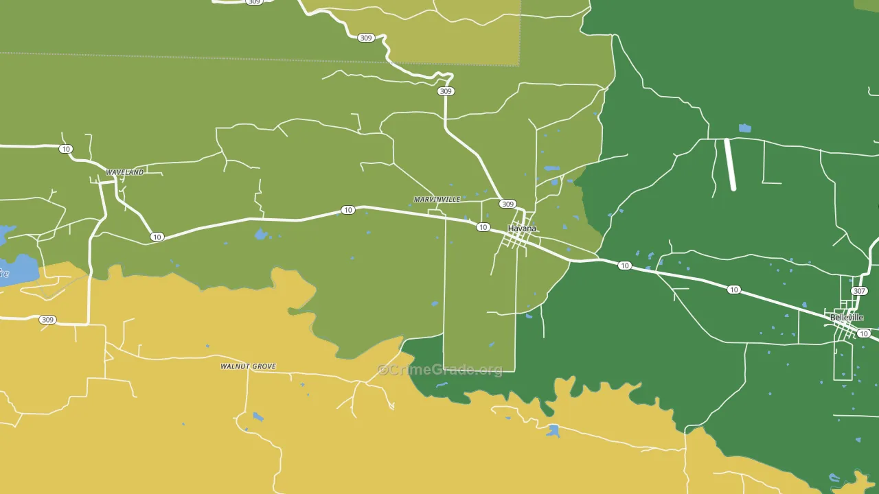 Havana, AR Map of Vehicle Theft Rates