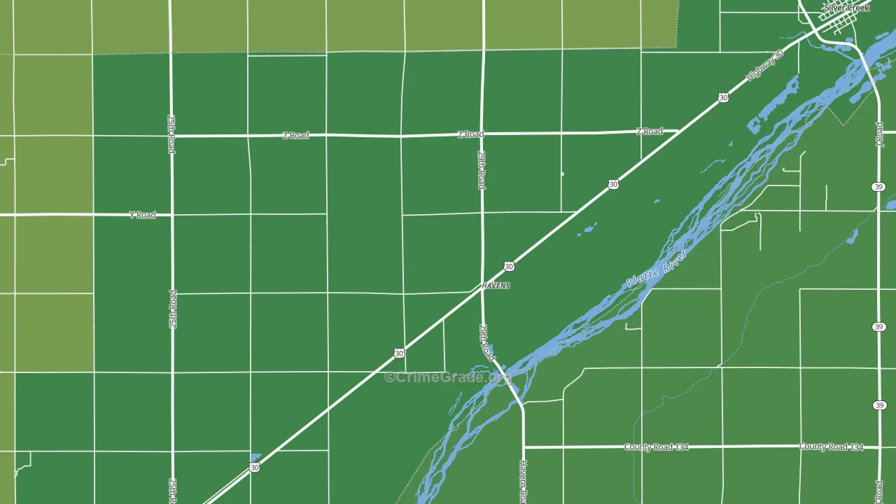 Havens, NE Map of Vehicle Theft Rates