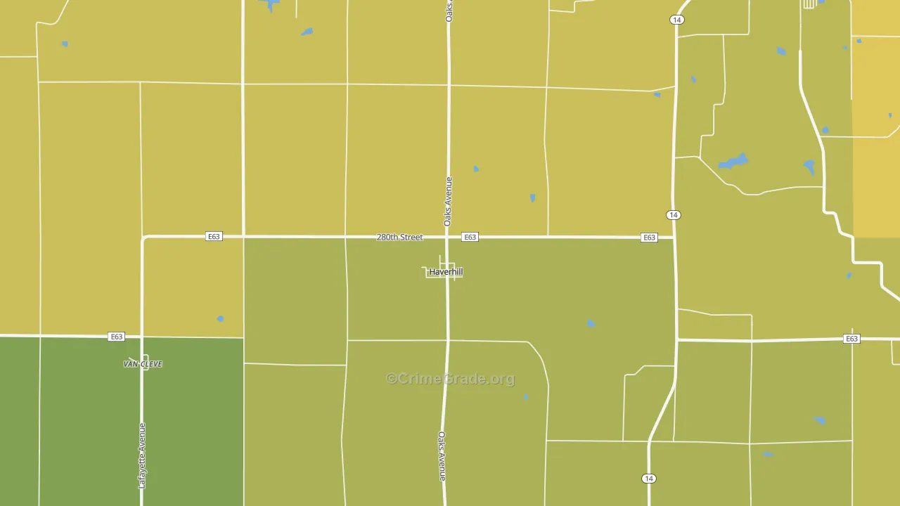 Haverhill, IA Map of Vehicle Theft Rates