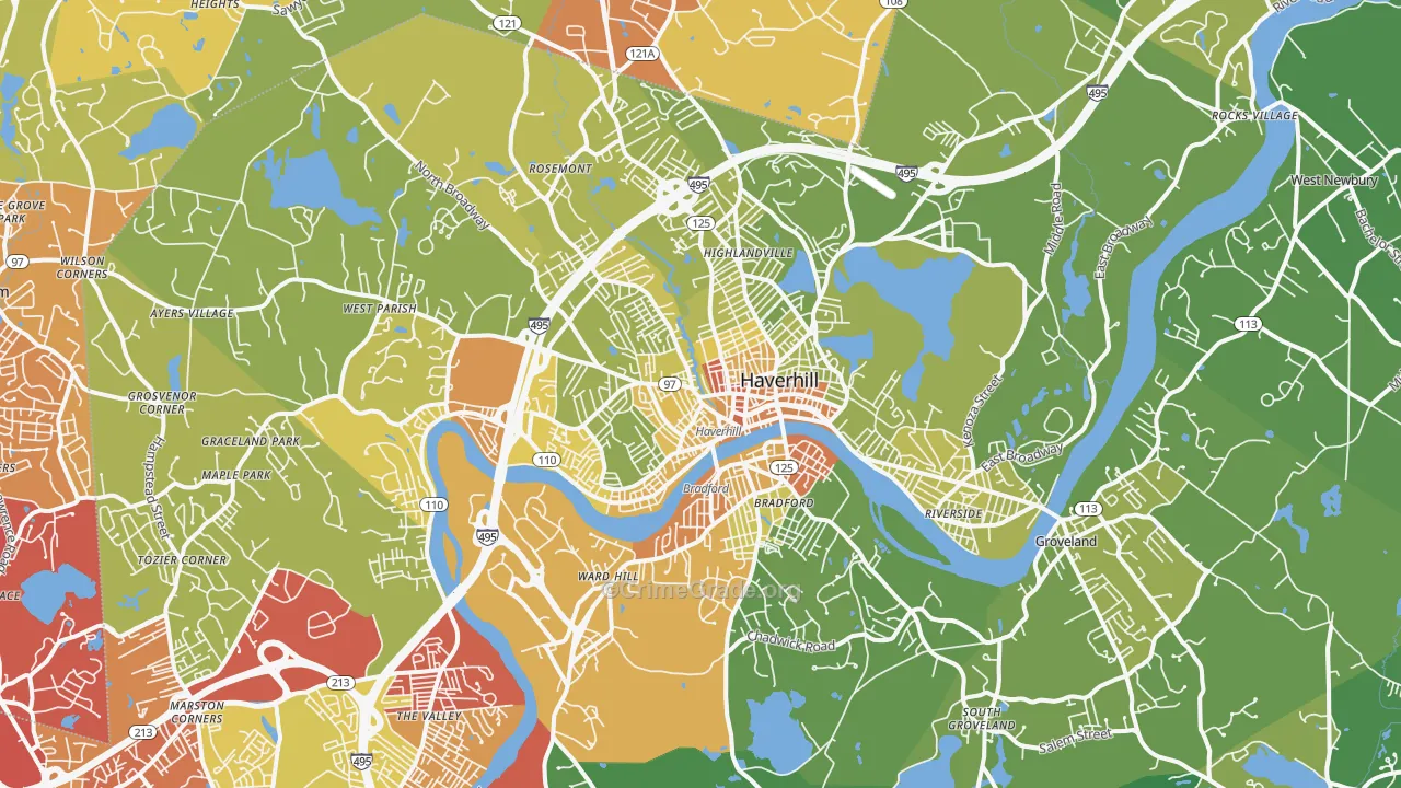 Haverhill, MA Map of Vehicle Theft Rates