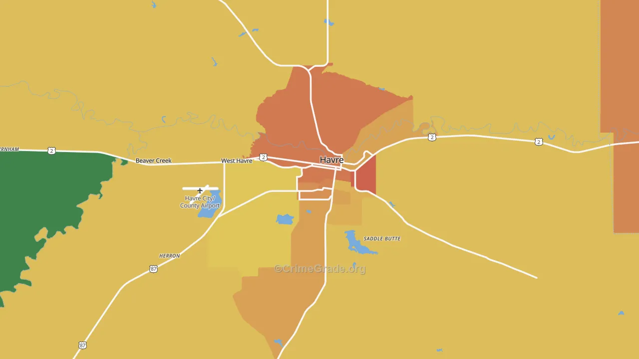 Havre, MT Map of Vehicle Theft Rates