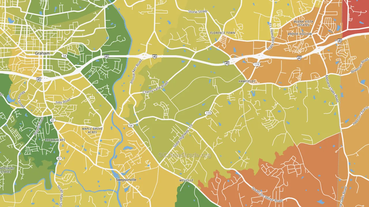 Haw River, NC Map of Vehicle Theft Rates