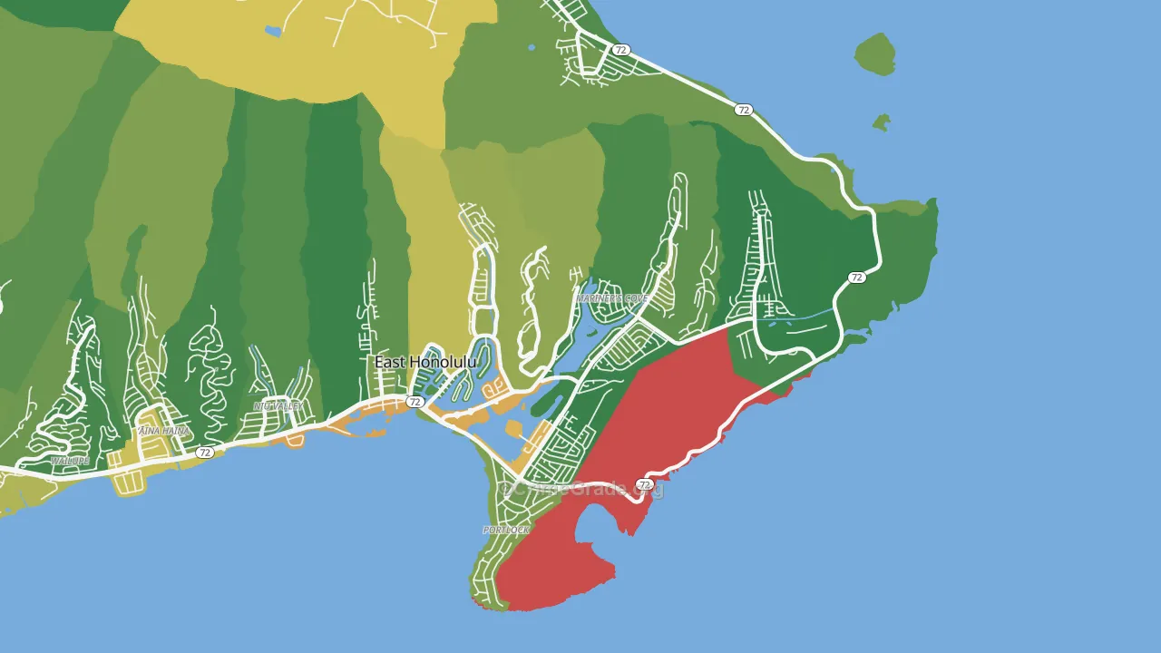 Hawaii Kai, East Honolulu, HI Map of Vehicle Theft Rates