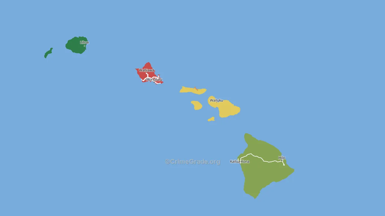 Hawaii Map of Vehicle Theft Rates