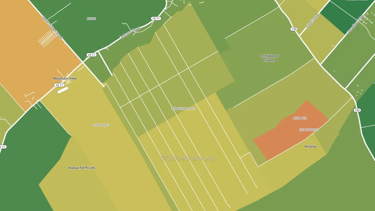 Hawaiian Acres, Keaau, HI Map of Vehicle Theft Rates
