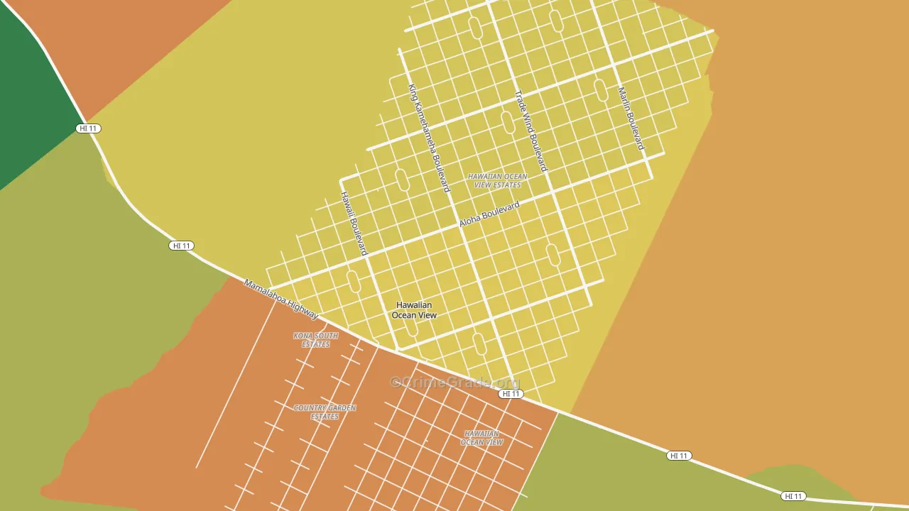 Hawaiian Ocean View, HI Map of Vehicle Theft Rates