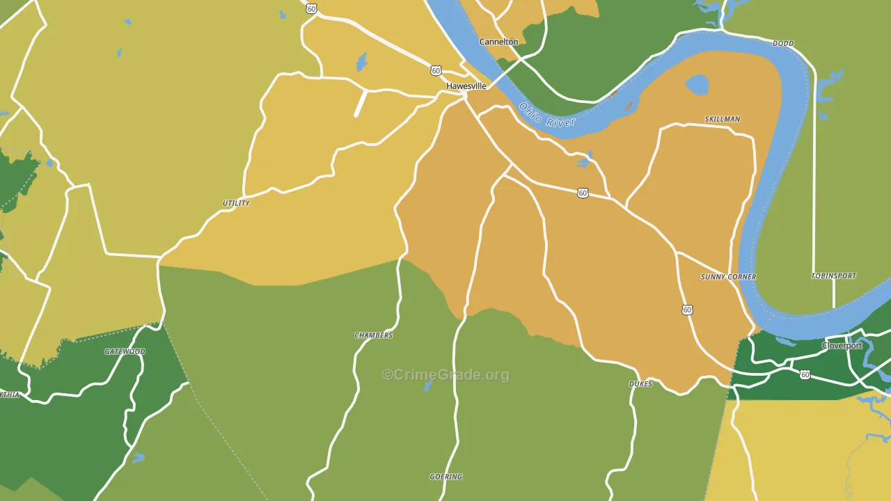 Hawesville, KY Map of Vehicle Theft Rates