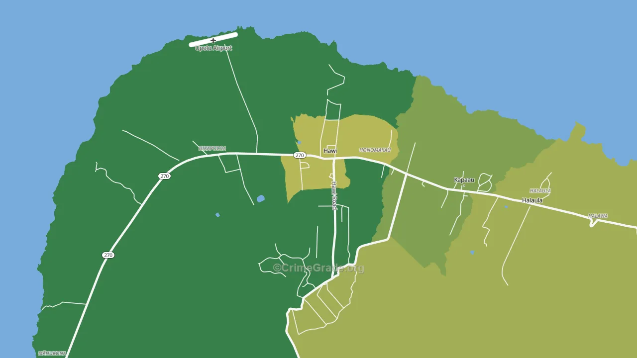 Hawi, HI Map of Vehicle Theft Rates