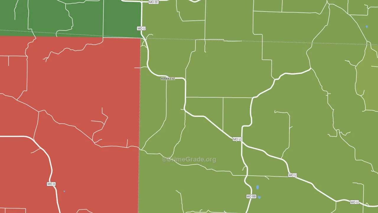 Hawkeye, MO Map of Vehicle Theft Rates