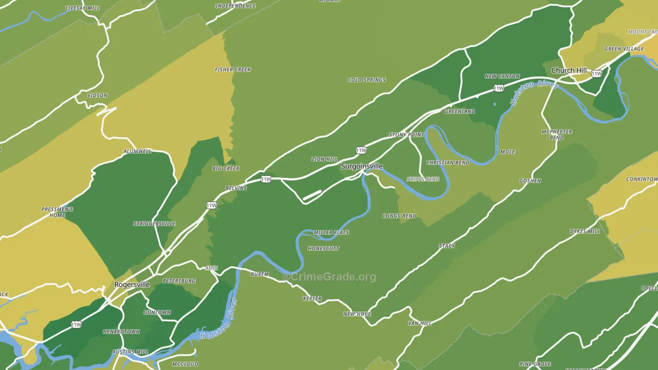 Hawkins County, TN Map of Vehicle Theft Rates