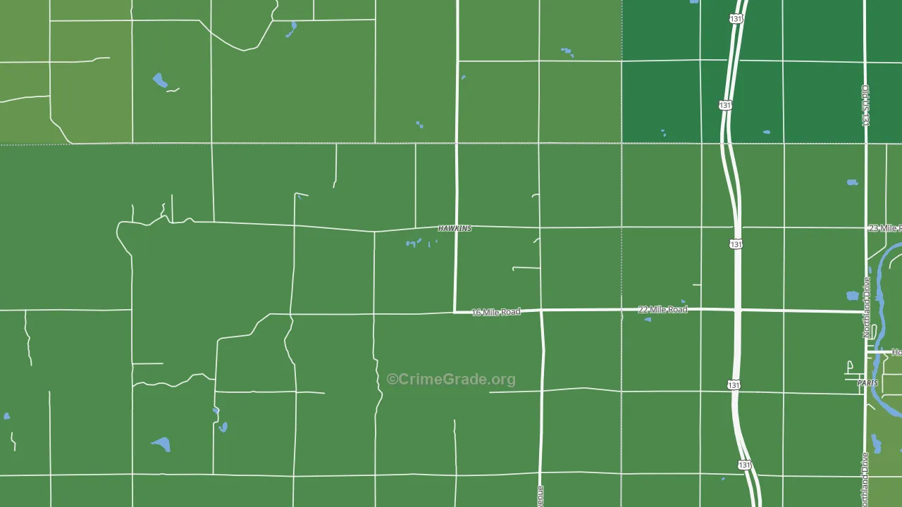 Hawkins, MI Map of Vehicle Theft Rates