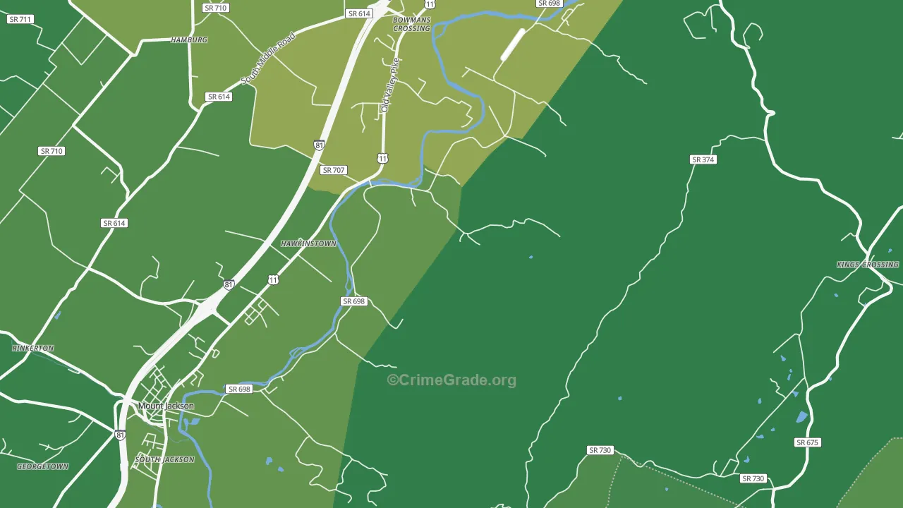 Hawkinstown, VA Map of Vehicle Theft Rates