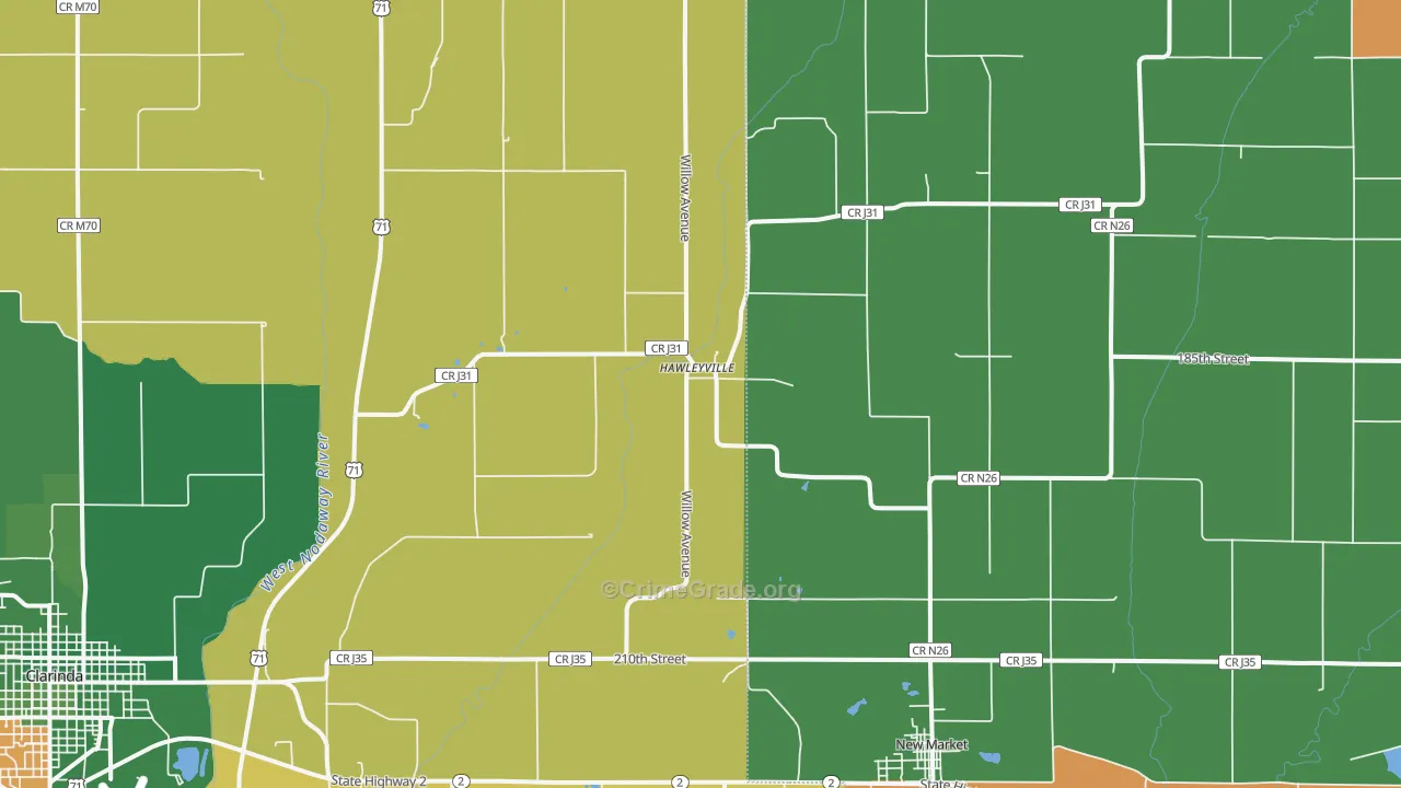 Hawleyville, IA Map of Vehicle Theft Rates